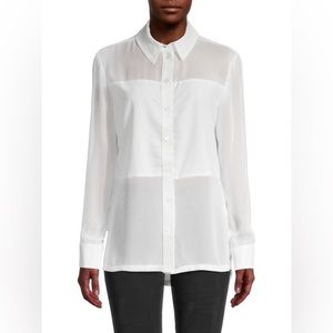 David Lerner “Marlo” solid & sheer button down blouse